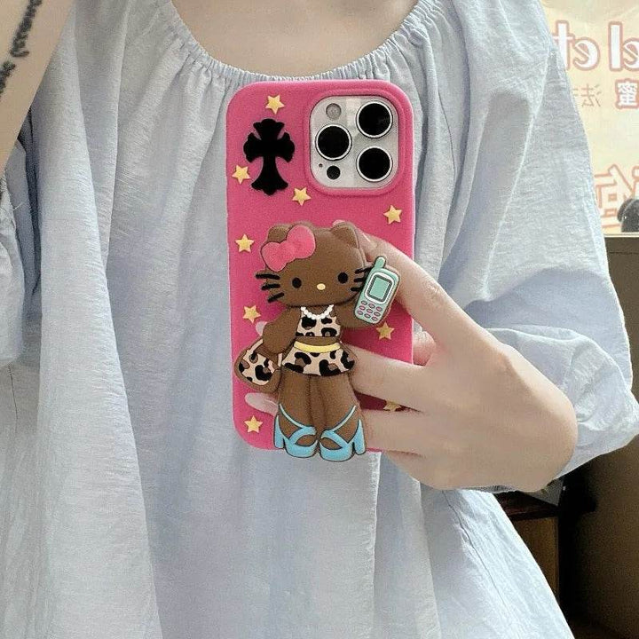 Black Leather Long Legs Hellokittys Phone Case - Leokee case