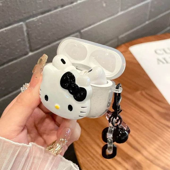 Cute Pink Black Hello KT Cat Cover for AirPods 4 Cartoon Earphone Case for Airpods Pro2 Pro 3 2 1 Protective Cover with Keychain - Leokee case