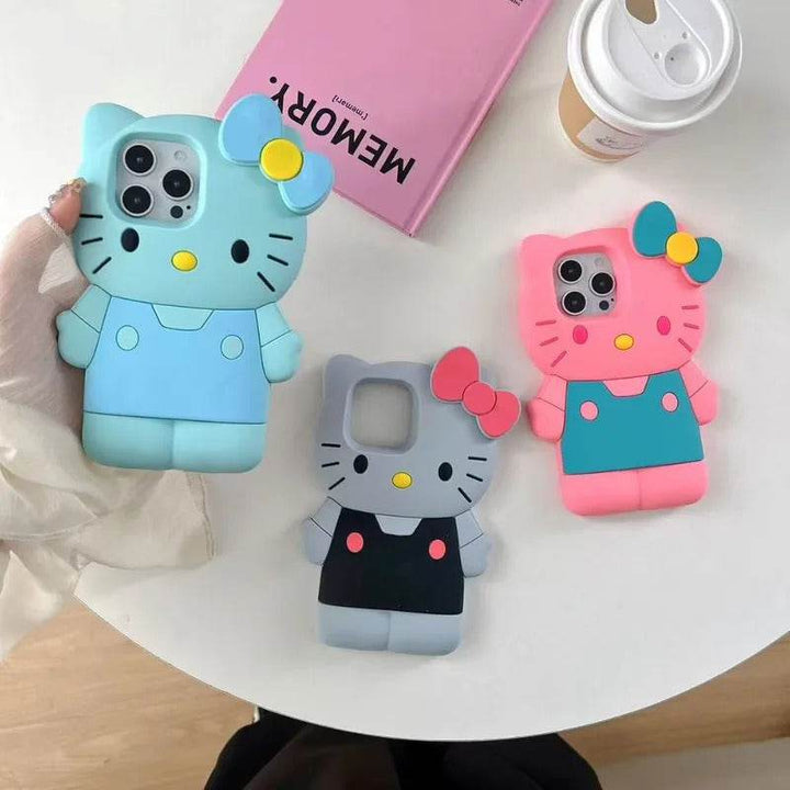 Funny 3D Cartoon Bow Hello Kitty Soft Silicone Case For iPhone 16 15 ProMax 14 13 12 11 Pro Max Shock Proof Back Cover - Leokee case