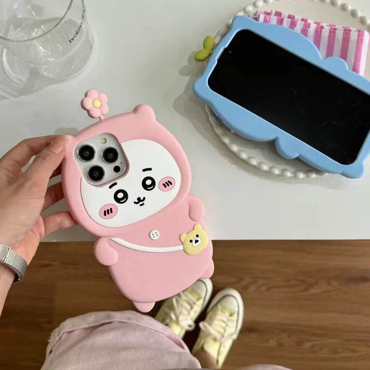 Cute Cartoon 3D Chiikawas Hatchi Phone Case For iPhone 15 14 13 12 Pro Max 11 Stereoscopic Cute Soft Silicone Cover - Leokee case