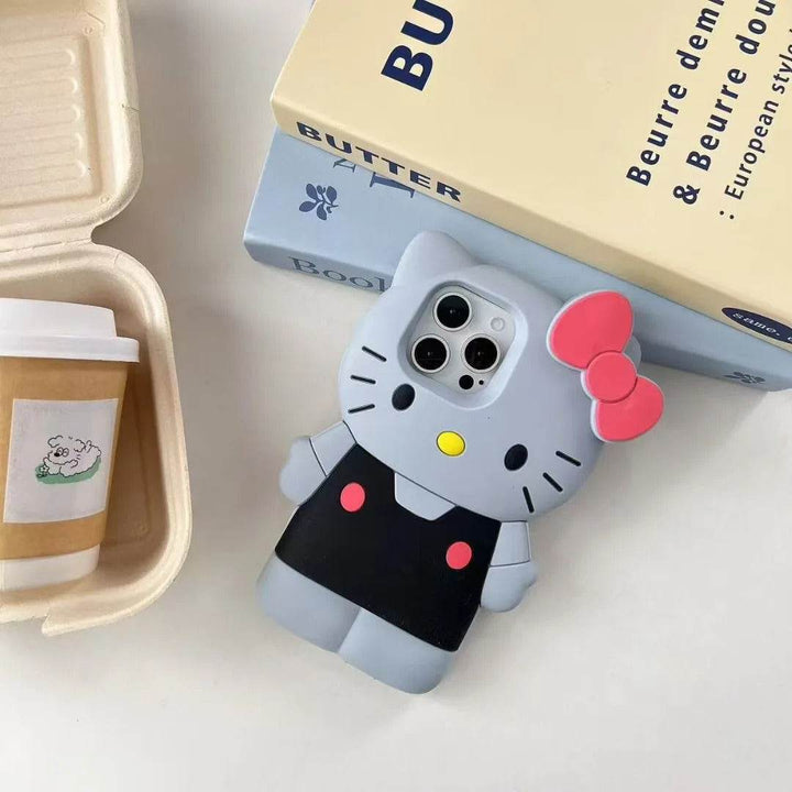 Funny 3D Cartoon Bow Hello Kitty Soft Silicone Case For iPhone 16 15 ProMax 14 13 12 11 Pro Max Shock Proof Back Cover - Leokee case