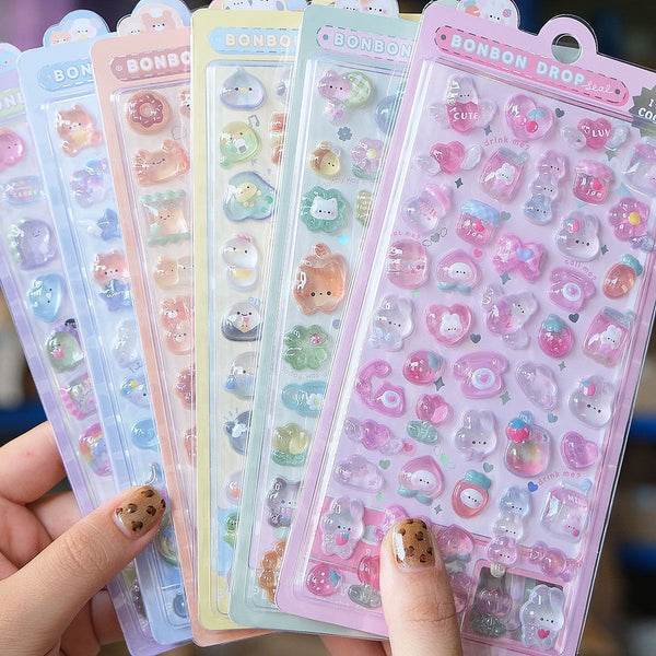 Trendy High-Value 3D Cartoon Embossed Hollow Stickers - Cute Reward Stickers 2nd Generation