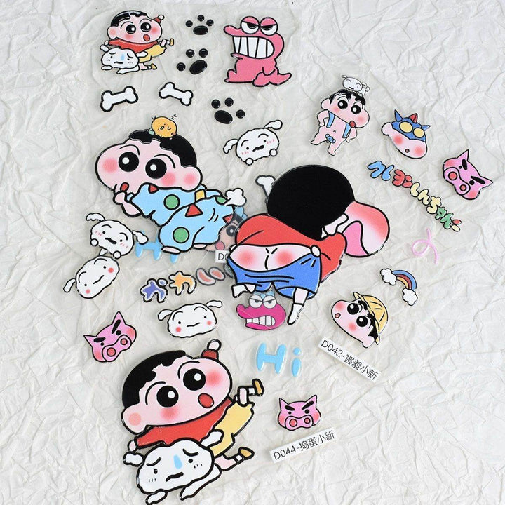 Crayon Shin-chan Cartoon Cute Embossed Stickers for Phones, Tablets, Journals, and Water Bottles, Waterproof Embossed Stickers - Leokee case