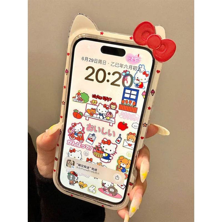 Cute Full-Screen Hello Kitty Clear Glitter iPhone 16/15/14/13 Pro Max Protective Case with Impact-Resistant Design - Leokee case