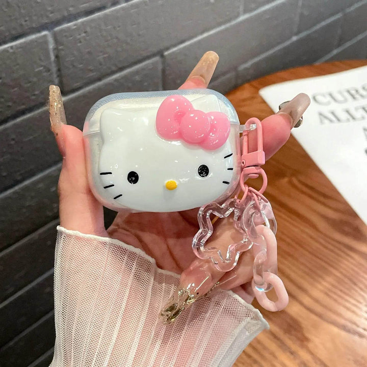 Cute Pink Black Hello KT Cat Cover for AirPods 4 Cartoon Earphone Case for Airpods Pro2 Pro 3 2 1 Protective Cover with Keychain - Leokee case