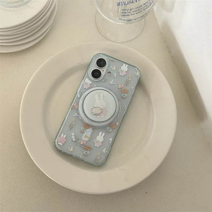 Miffy Kawaii Cartoon Mobile Phone Case Cute Anime Rabbit magnetic holder Phone Case Suitable For Iphone16Promax15Promax14Pro - Leokee case