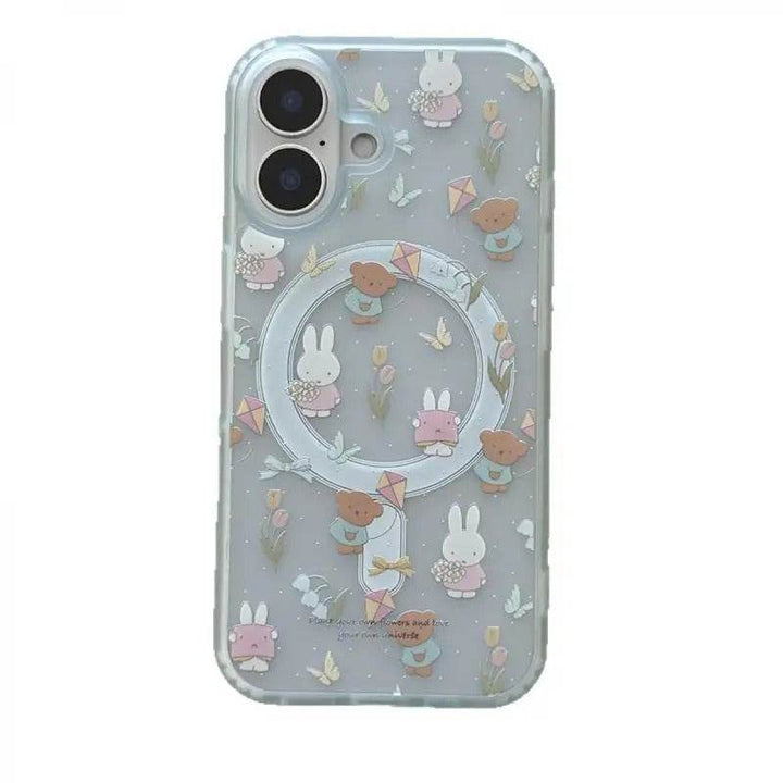 Miffy Kawaii Cartoon Mobile Phone Case Cute Anime Rabbit magnetic holder Phone Case Suitable For Iphone16Promax15Promax14Pro - Leokee case