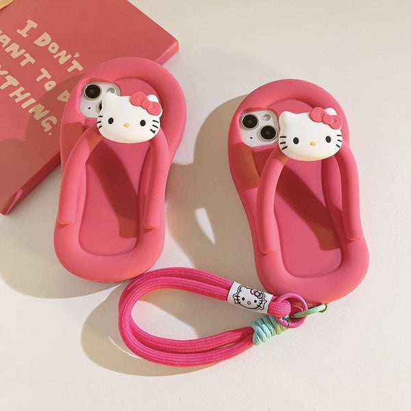 Cute Rose Red KT Cat Flip-Flops Suitable for iPhone14iPhone Case12/13pro/15promax
