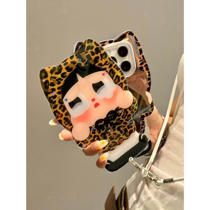 Creative Push-Pull Mirror Diagonal Plaid Leopard Print Suitable for Crying Babies iphone16promax Phone case - Leokee case
