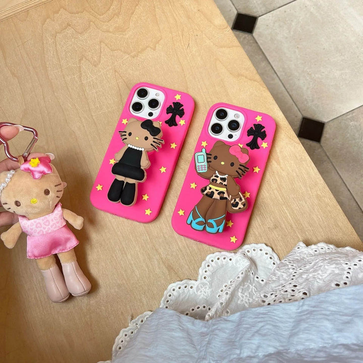 Black Leather Long Legs Hellokittys Phone Case - Leokee case