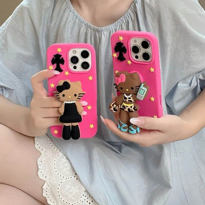 Black Leather Long Legs Hellokittys Phone Case - Leokee case