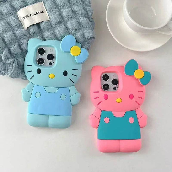 Funny 3D Cartoon Bow Hello Kitty Soft Silicone Case For iPhone 16 15 ProMax 14 13 12 11 Pro Max Shock Proof Back Cover - Leokee case