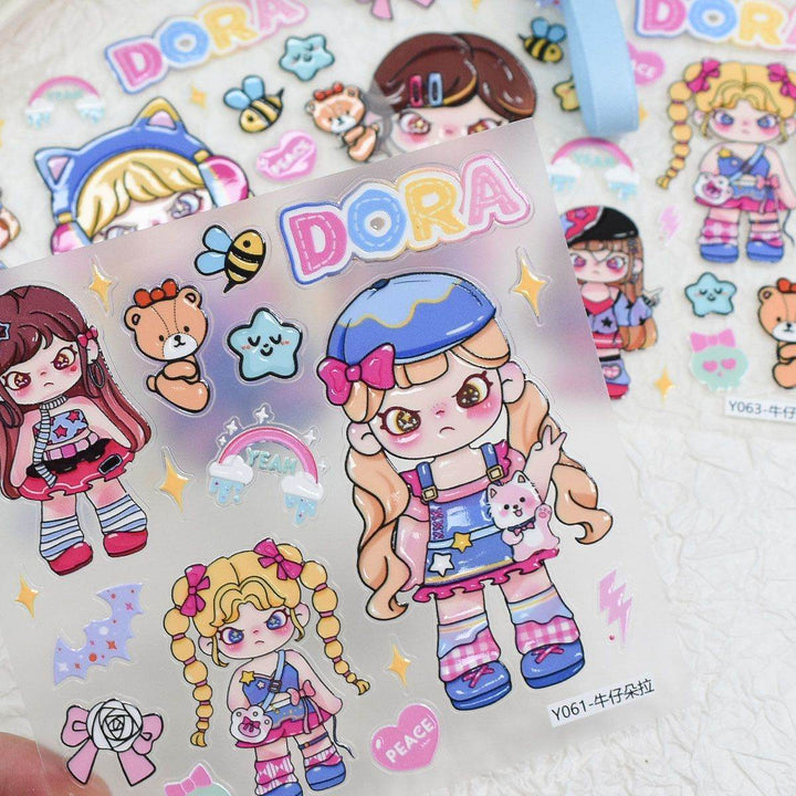 Dora Hot-selling Pop Mart Embossed Stickers diy Cute Phone Water Cup Decoration - Leokee case