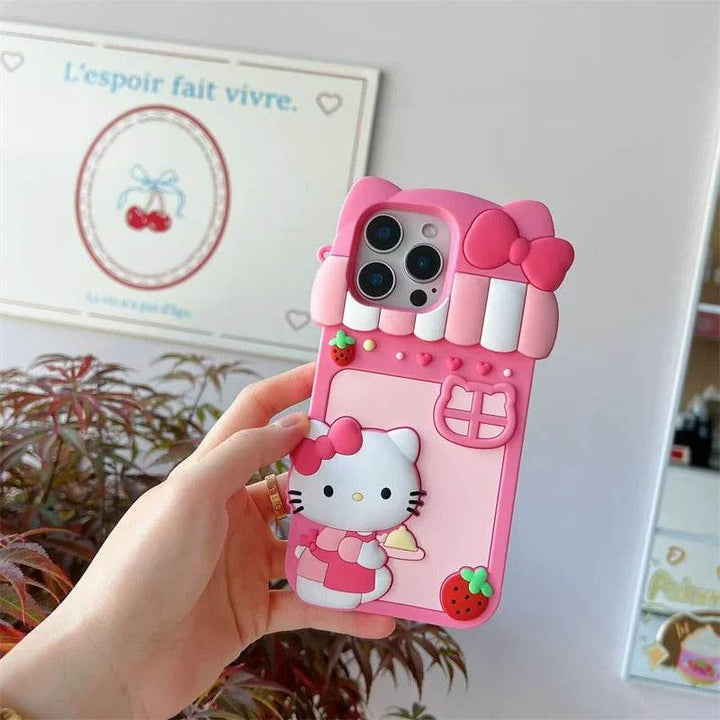 Kawaii Cartoon Dessert Story Hello Kitty Phone Case With Strap Soft Silicone Cover - Leokee case