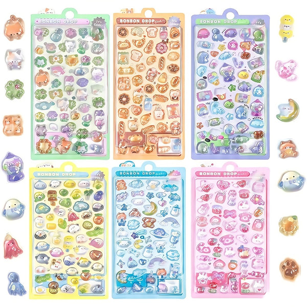 6pcs, 300+ Cute Cartoon Animal 3D Embossed Stickers, Perfect for DIY Phone Cases, Notebooks, Scrapbooks, Journals, Laptops, and Other Smooth Surfaces, Ideal Gift for Friends