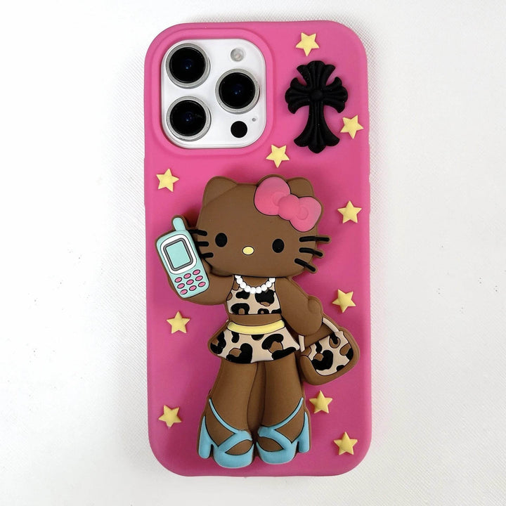 Black Leather Long Legs Hellokittys Phone Case - Leokee case