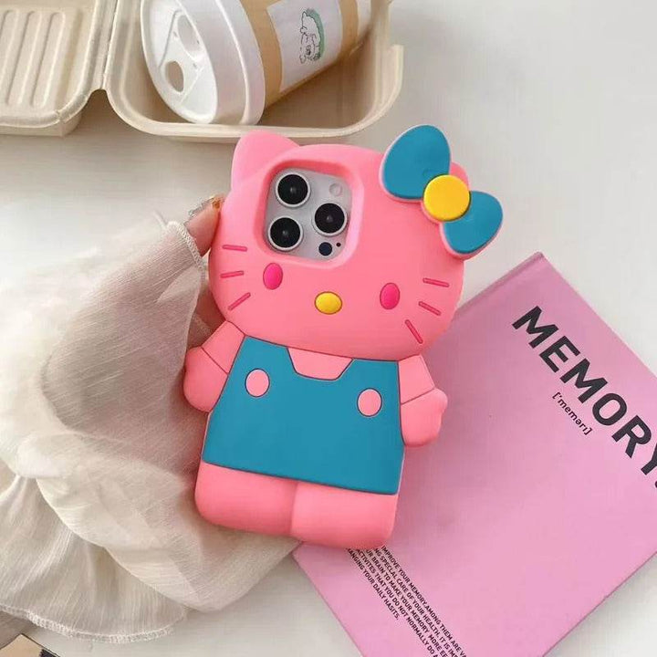Funny 3D Cartoon Bow Hello Kitty Soft Silicone Case For iPhone 16 15 ProMax 14 13 12 11 Pro Max Shock Proof Back Cover - Leokee case