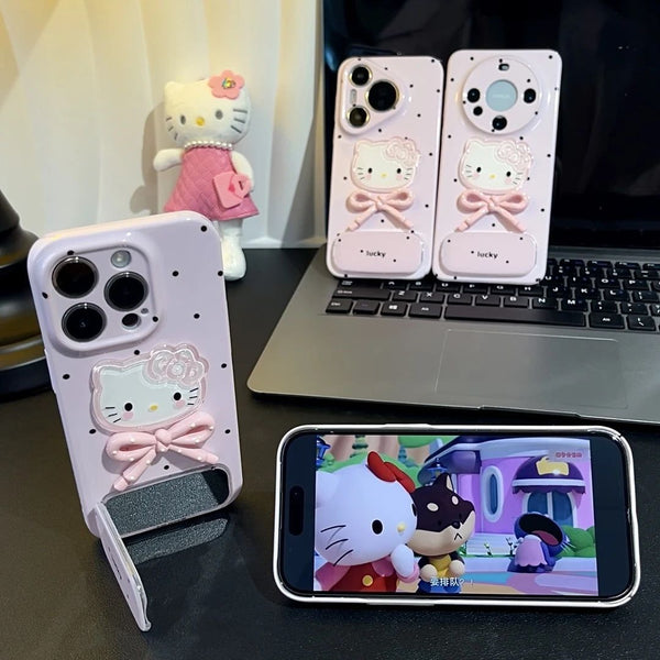 Gumi Girl Pink Polka Dots kt Stand Compatible Samsung Shockproof Protective Case Cute Sweet Phone Case Couple Style