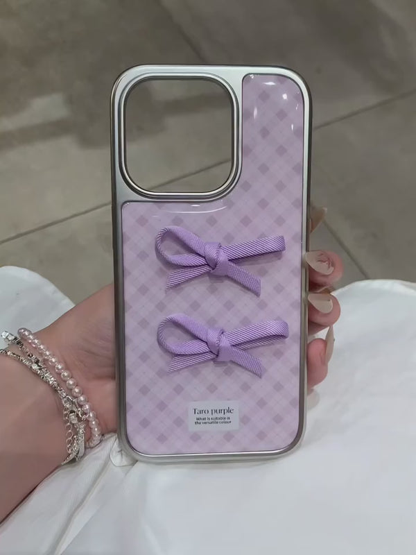ins mauve plaid bow phone case
