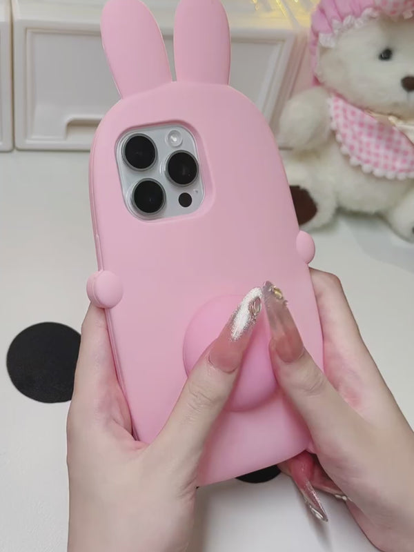 Cute three-dimensional pink rabbit ears phone case holder