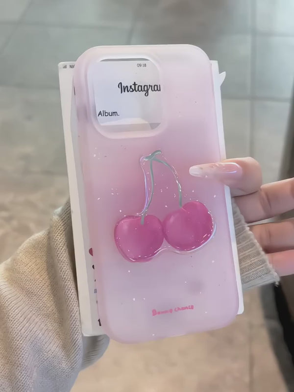 Transparent Pink Cherry 3D Phone Case