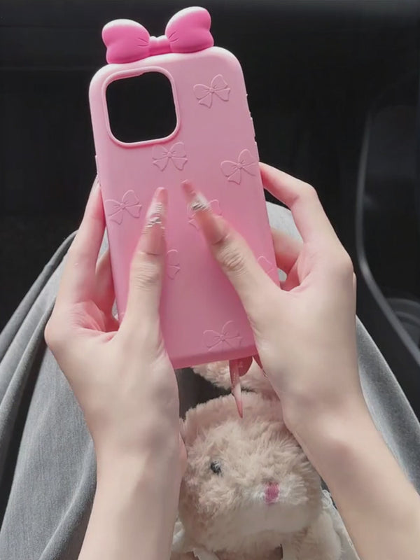 For iPhone 16 15 14 13 12 Pro Max Plus 3D Cute Bow Ear Soft Silicone Phone Case Funny Cartoon Protection Cover