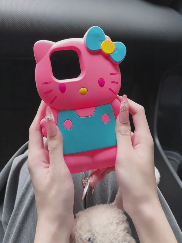 Funny 3D Cartoon Bow Hello Kitty Soft Silicone Case For iPhone 16 15 ProMax 14 13 12 11 Pro Max Shock Proof Back Cover