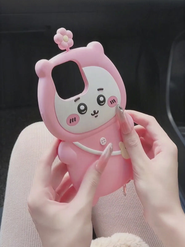 Cute Cartoon 3D Chiikawas Hatchi Phone Case For iPhone 15 14 13 12 Pro Max 11 Stereoscopic Cute Soft Silicone Cover